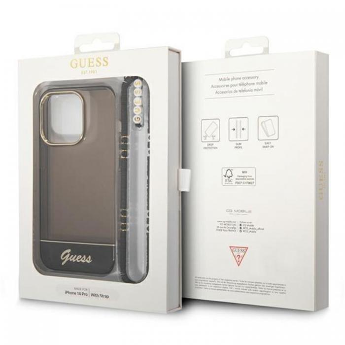 Guess - GUESS iPhone 14 Pro Max Skal Translucent Pearl Strap - Svart