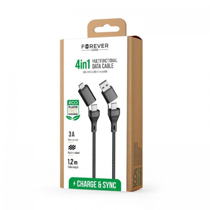 Forever - Forever 4-i-1 Kabel USB + USB-C till USB-C + micro-USB 1,2m 3A - Svart