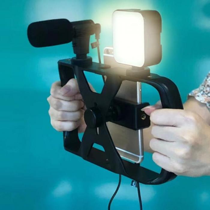 A-One Brand - Selfiestick med Stativ fr Livesndning med LED-blixt och Mikrofon