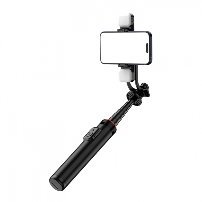 A-One Brand - Selfiestick Teleskopstativ 1.3m Auminiumlegering Med Dubbel Lampa