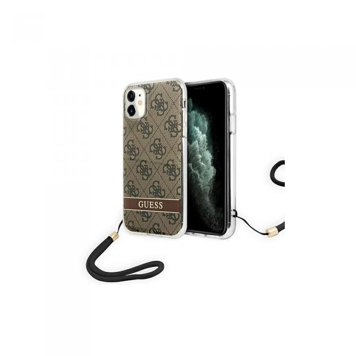 Guess - Guess iPhone 11 Skal Hrt Fodral Brun Print med Snre