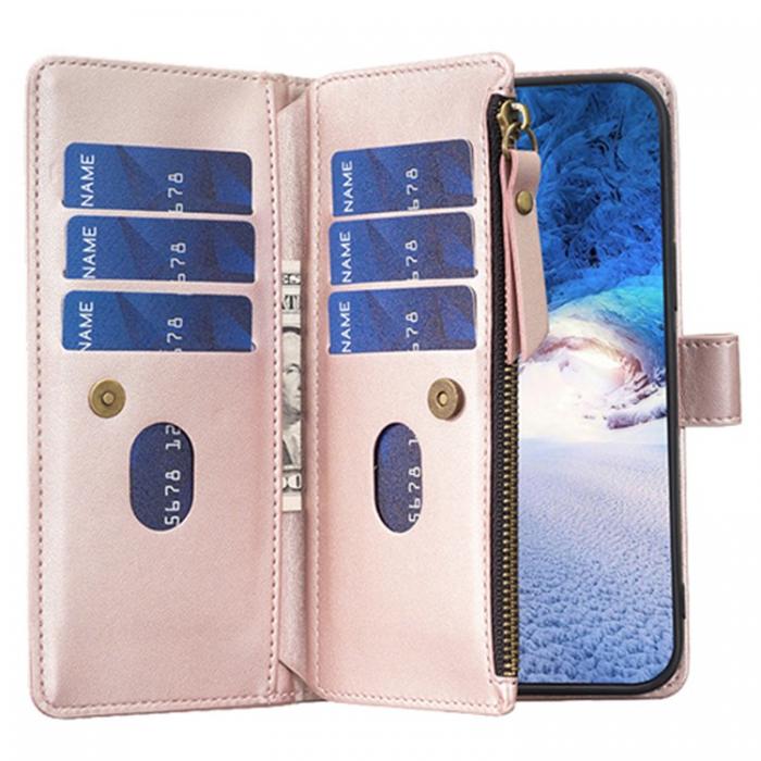 A-One Brand - iPhone 15 Pro Max Plnboksfodral Zipper Flip - Rosa Guld