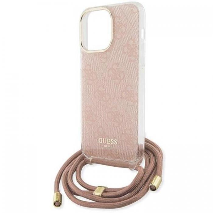 Guess - Guess iPhone 15 Pro Max Mobilskal Crossbody Cord Print - Rosa