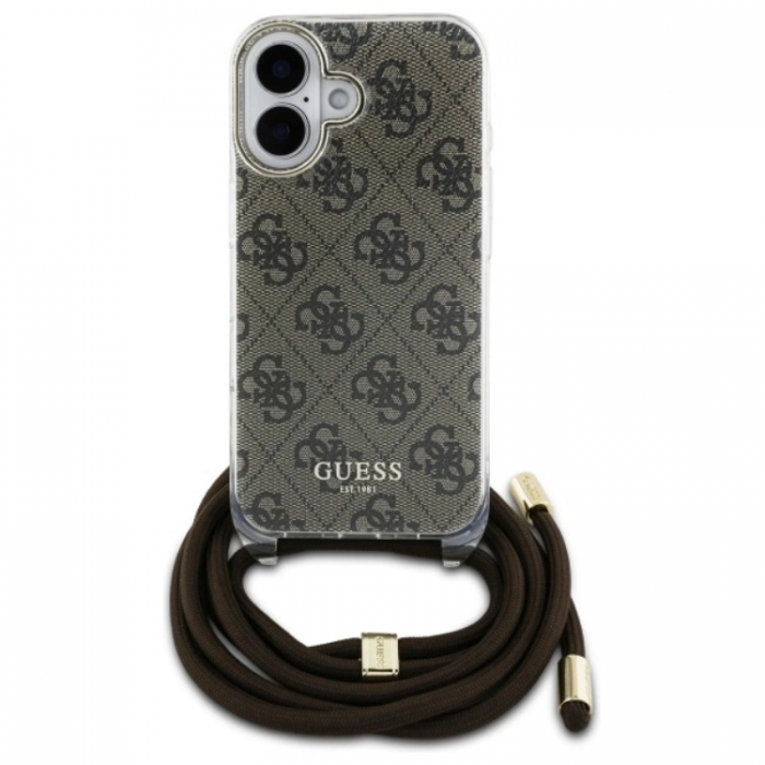 Guess - Guess iPhone 16 Mobilskal Crossbody Cord 4G Print - Brun