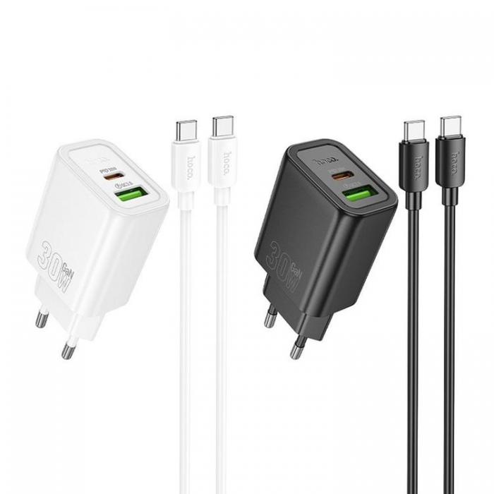 Hoco - Hoco Snabbladdare 30W 1xUSB-A 1xUSB-C med USB-C Kabel N63 - Svart