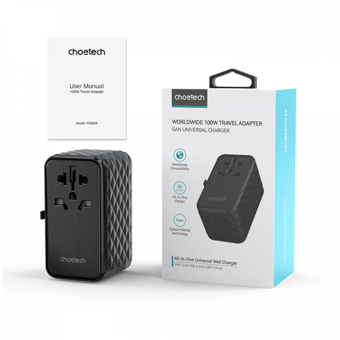 Choetech - Choetech Reseadapter 100W 2xUSB-C 2xUSB-A - Svart