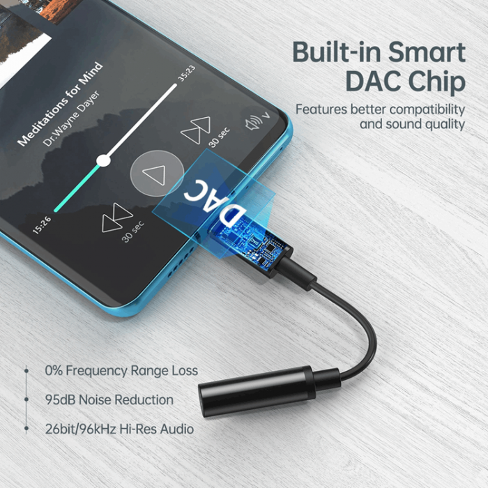 Choetech - Choetech AUX003 USB-C/DC 3.5 mm Ljudadapter - Svart