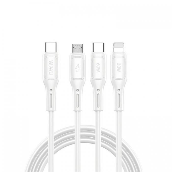 WIWU - WIWU 3in1 USB-C Till USB-C, Lightning, Micro-USB Kabel 60W 1m Starlink - Vit