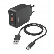 Hama - HAMA Laddare 220V med USB-C-kabel Qualcomm 19,5W - Svart