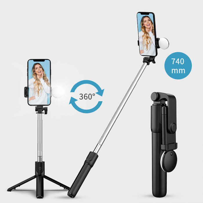 A-One Brand - Selfie Stick WR1YXS Telescopic Tripod 0.71m med Rund Lampa