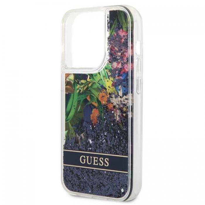 Guess - GUESS iPhone 14 Pro Max Skal Flower Liquid Glitter - Bl