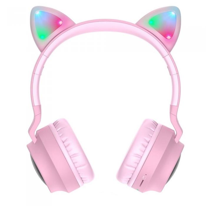 Hoco - HOCO Over-Ear Hrlurar Trdlsa Bluetooth W27 Cat Ear - Rosa