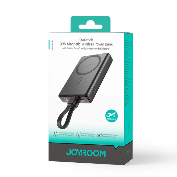 Joyroom - Joyroom Magnetisk Powerbank 10000mAh 20W Med Kabel - Svart