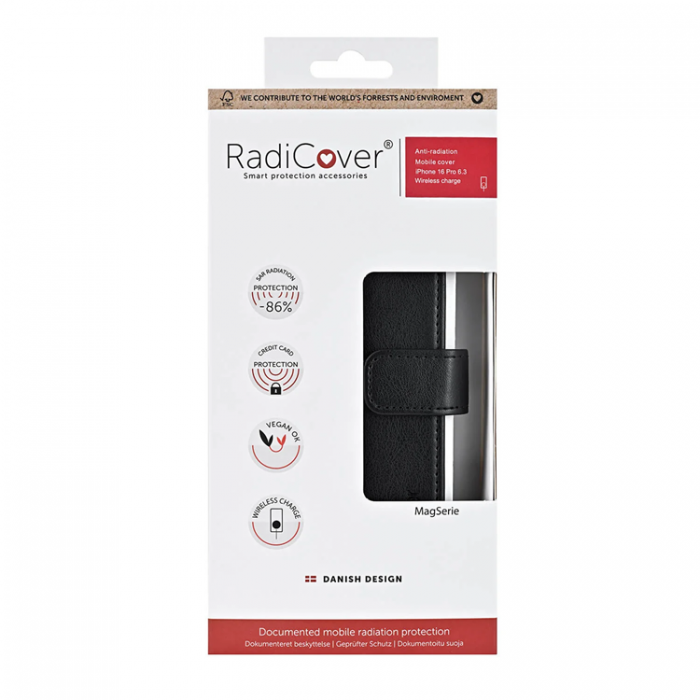 Radicover - Radicover iPhone 16 Pro Plnboksfodral RFID Strlningsskydd - Svart