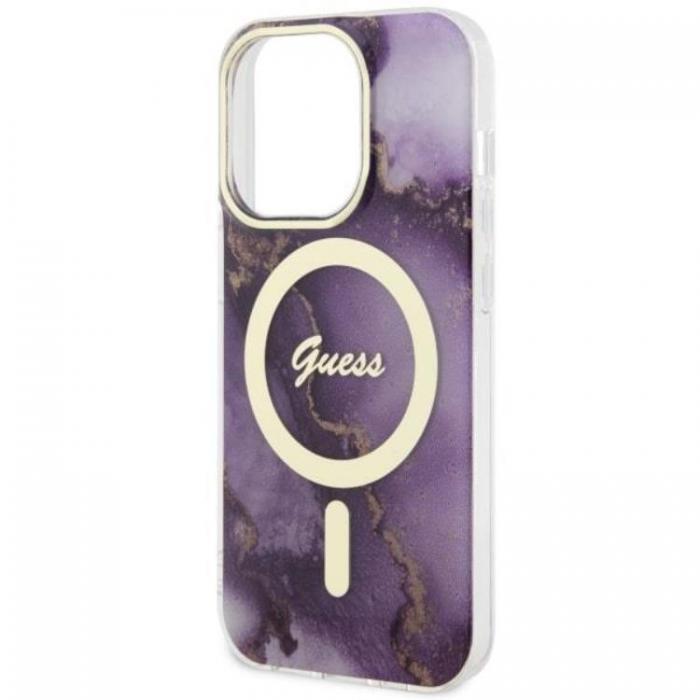 Guess - Guess iPhone 14 Pro Max Mobilskal MagSafe Guld Marble - Lila