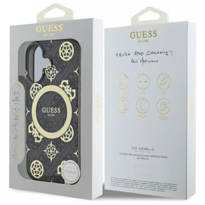 Guess - Guess iPhone 16 Mobilskal MagSafe IML Peony On 4G - Svart