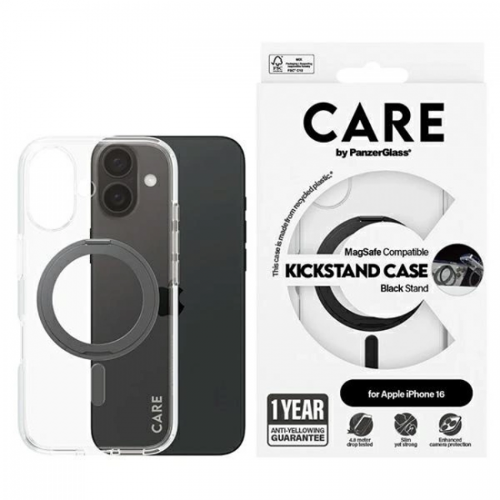 PanzerGlass - CARE By PanzerGlass iPhone 16 Mobilskal MagSafe Kickstand - Svart