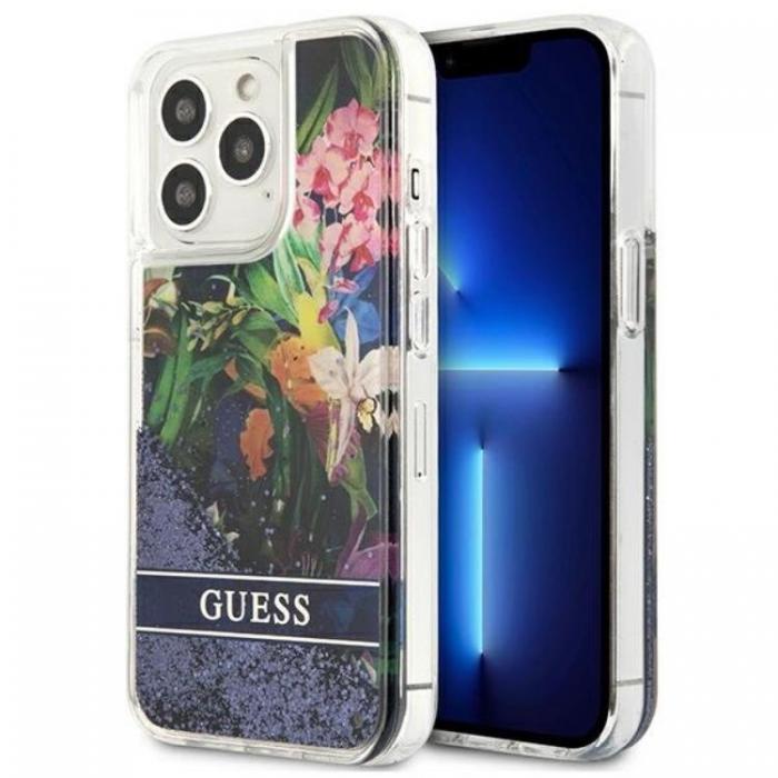 Guess - Guess iPhone 13 Pro Skal Flower Liquid Glitter - Bl