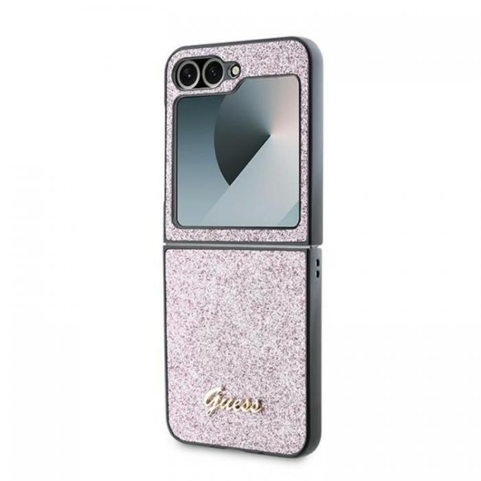 Guess - Guess Galaxy Z Flip 6 Mobilskal 4G Glitter Script - Rosa