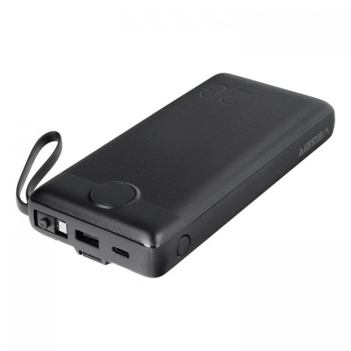 Veger - VEGER Powerbank 20000 mAh med Lightning/Typ-C/Micro-USB Kablar C20