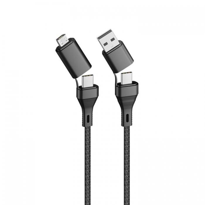 Forever - Forever 4-i-1 Kabel USB + USB-C till USB-C + micro-USB 1,2m 3A - Svart