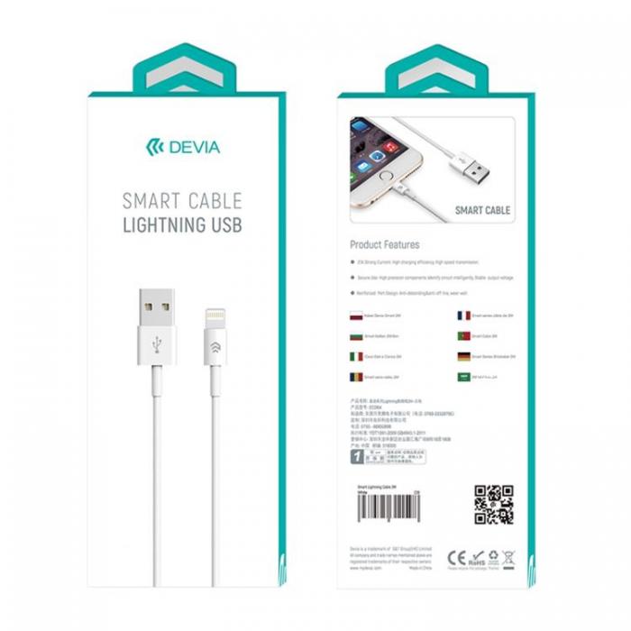 Devia - Devia USB Till Lightning Kabel 1m 2.1A Smart EC080 - Vit