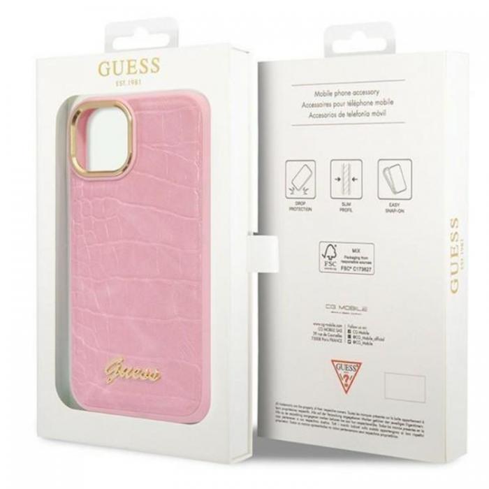 Guess - GUESS iPhone 14 Plus Skal Croco Collection - Rosa