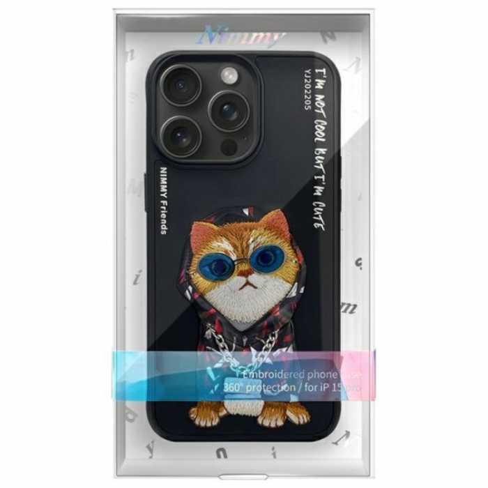 NIMMY - Nimmy iPhone 15 Pro Mobilskal Glasses Cool Cat - Svart