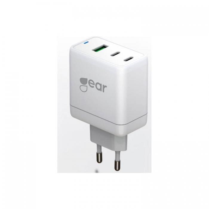 GEAR - GEAR Laddare GAN 220V 2xUSB-C + 1xUSB-A PD / PPS 65W - Vit