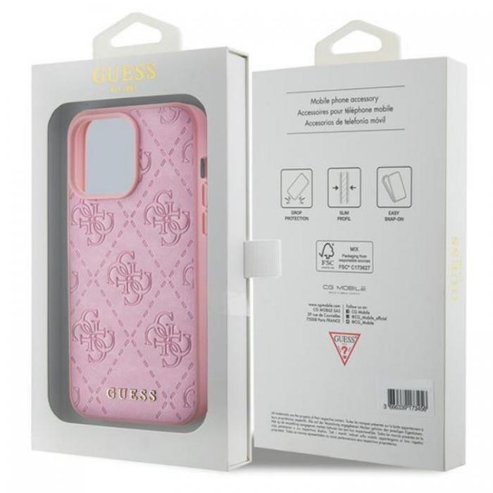 Guess - Guess iPhone 15 Pro Mobilskal Lder Stamped - Rosa