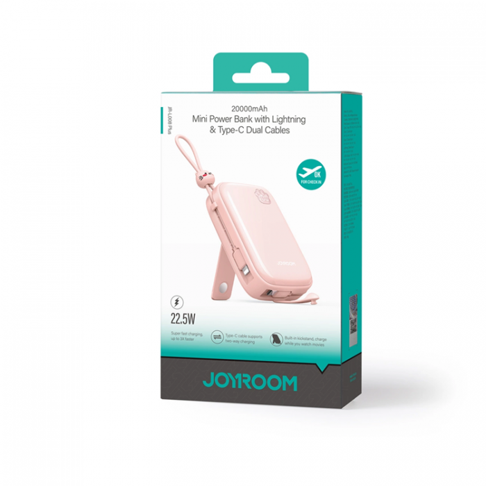 Joyroom - Joyroom Powerbank 22.5W 20000mAh + USB-C Kabel - Rosa