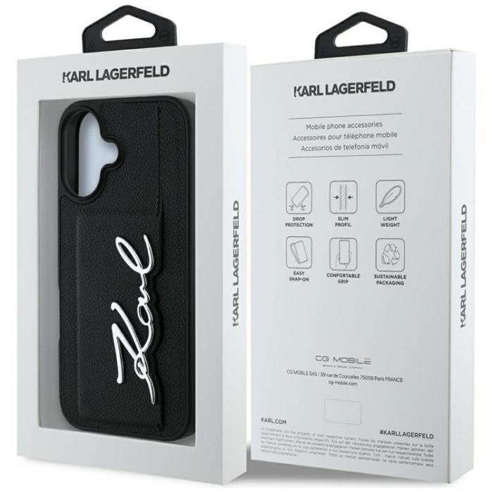 KARL LAGERFELD - Karl Lagerfeld iPhone 16 Mobilskal Korthllare Metal Signature - Svart