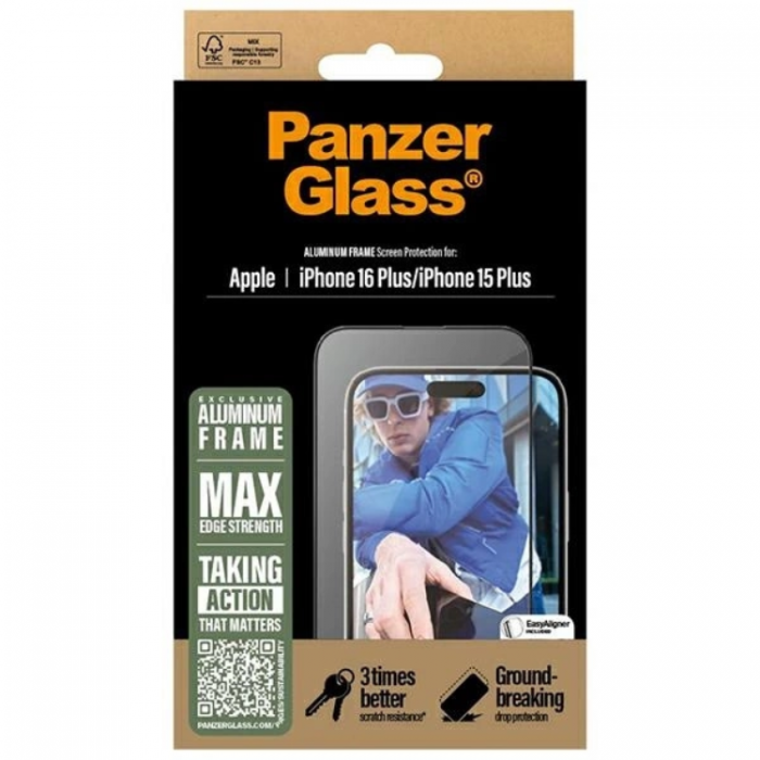 PanzerGlass - PanzerGlass iPhone 16 Plus Hrdat Glas Skrmskydd Ultra-Wide Fit - Clear