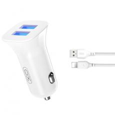 XO - XO Billaddare 2x USB 2,4A + Lightning Kabel TZ10 - Vit