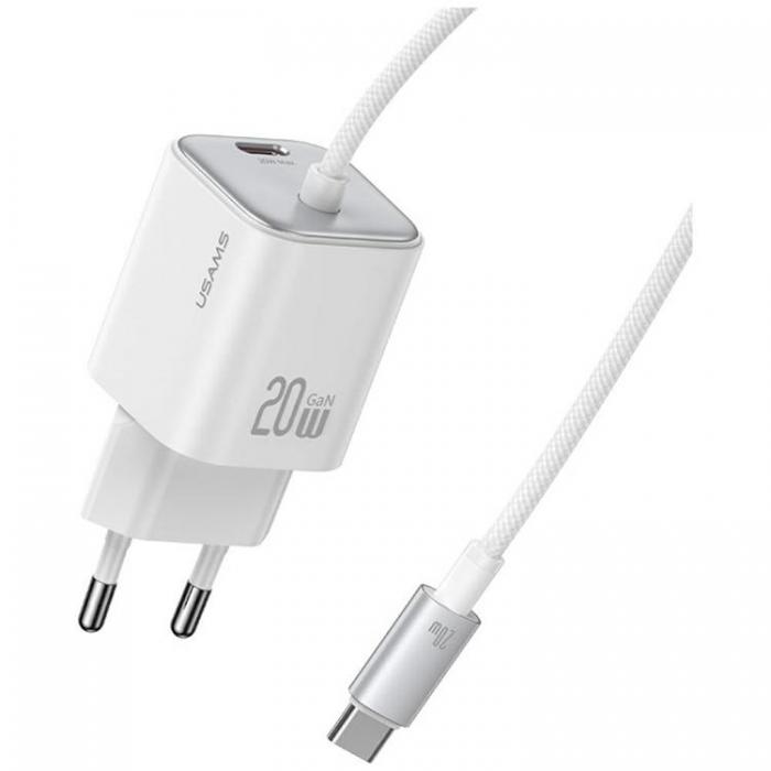 USAMS - USAMS Snabbladdare 20W 2xUSB-C GaN Mini JC - Vit