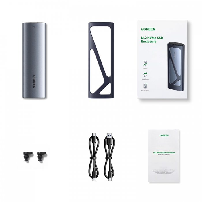 Ugreen - Ugreen Skivhus fr 10 Gbps-enhet M.2 NVMe Med USB-C / USB-A Kablar - Svart