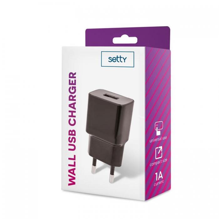 Setty - Setty Vggladdare USB 1A - Svart