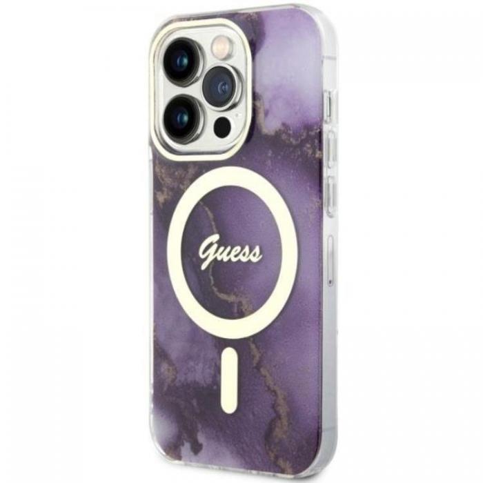 Guess - Guess iPhone 14 Pro Max Mobilskal MagSafe Guld Marble - Lila