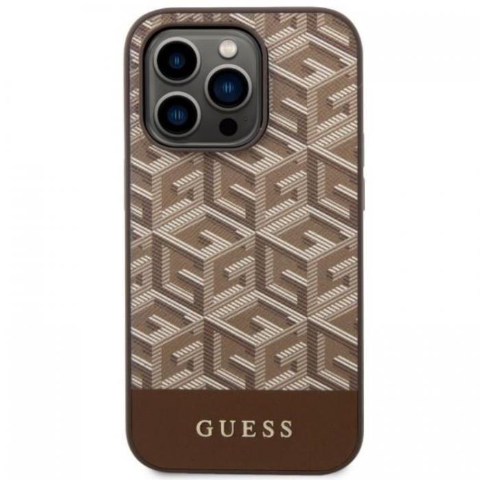 Guess - Guess iPhone 14 Pro Mobilskal MagSafe GCube Stripes - Brun