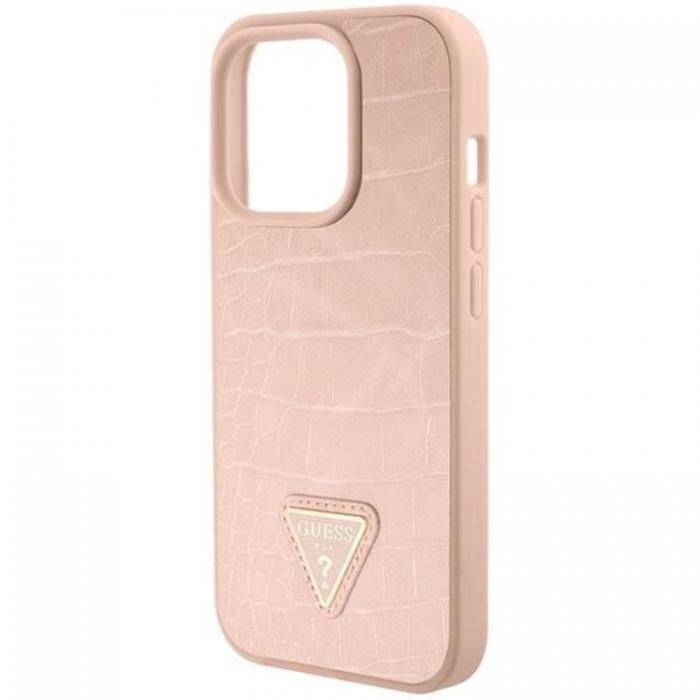 Guess - Guess iPhone 15 Pro Mobilskal Croco Triangle Metal Logo - Rosa