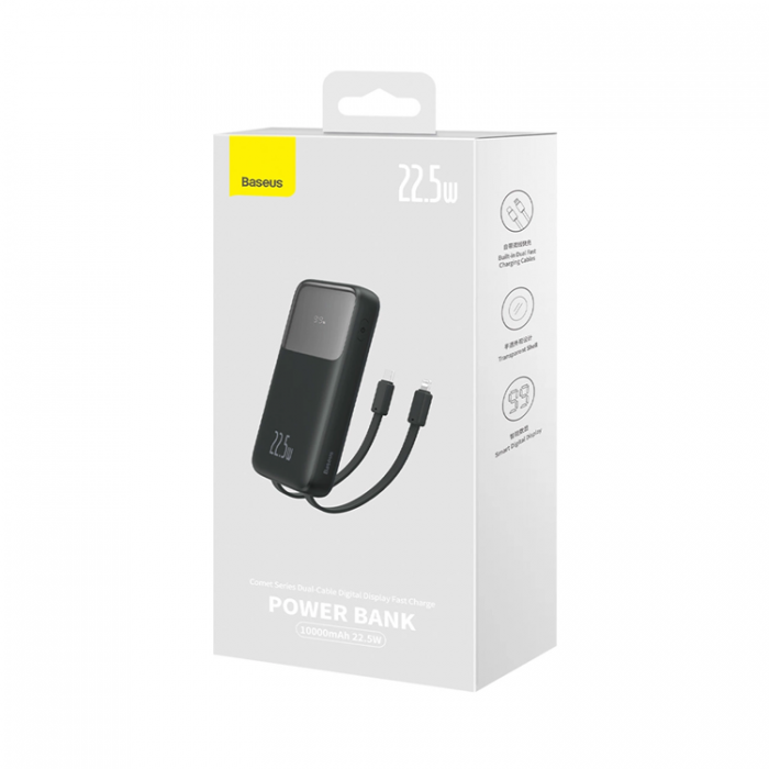 BASEUS - Baseus Powerbank 10000mAh 22.5W Med Kabel Comet - Svart