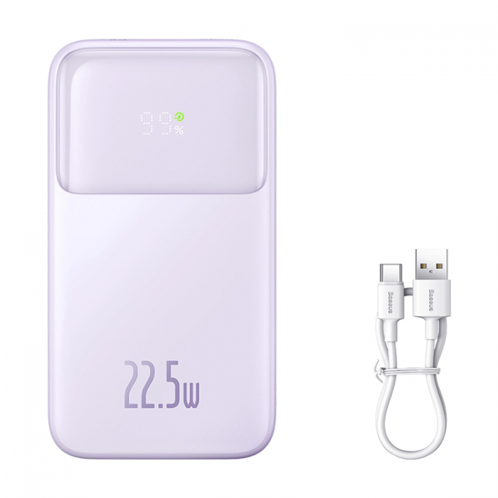 BASEUS - Baseus Powerbank 10000mAh 22.5W Med Kabel Comet - Lila