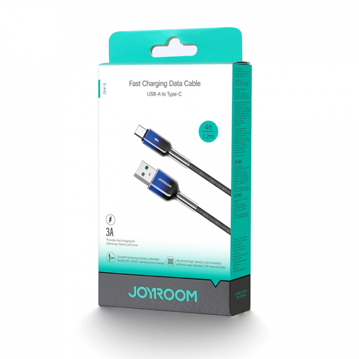 Joyroom - Joyroom S-A42 USB-A - USB-C 3A 1.2m Kabel Crystal-Clear Series - Svart