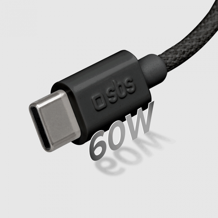 SBS - SBS USB-C - USB-C Kabel 1.5m 60W Braided - Svart