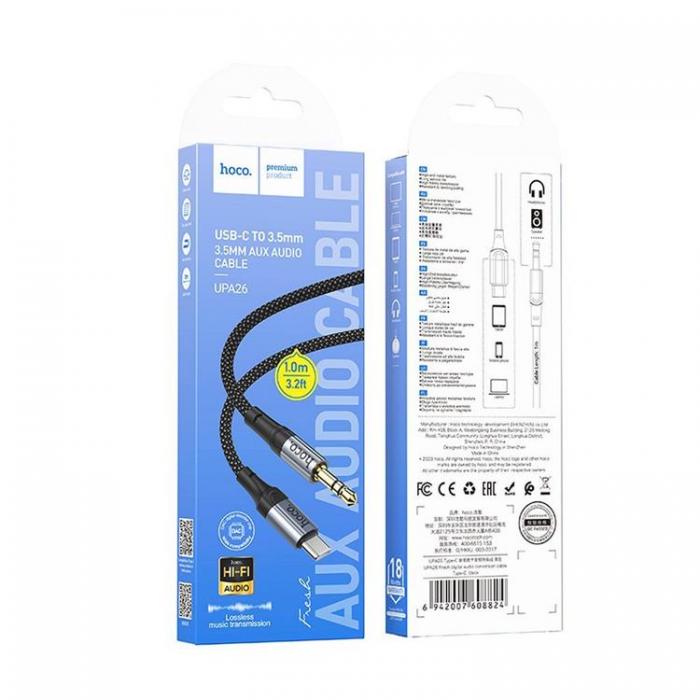 Hoco - Hoco USB-C till Aux 3.5mm Kabel 1m UPA26 - Svart