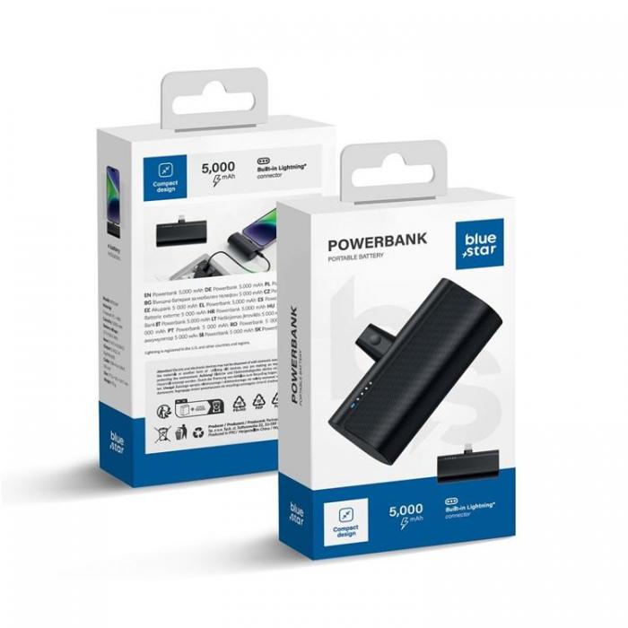 Blue Star - Blue Star Powerbank 5000 mAh 2.1A med inbyggd Lightning-kontakt - Svart