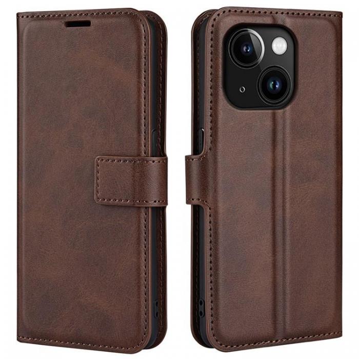 A-One Brand - iPhone 15 Plnboksfodral Calf Flip Folio - Brun