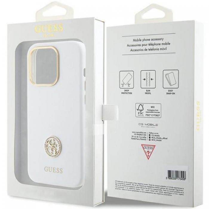 Guess - Guess iPhone 15 Pro Max Mobilskal Silikon Logo Strass - Vit