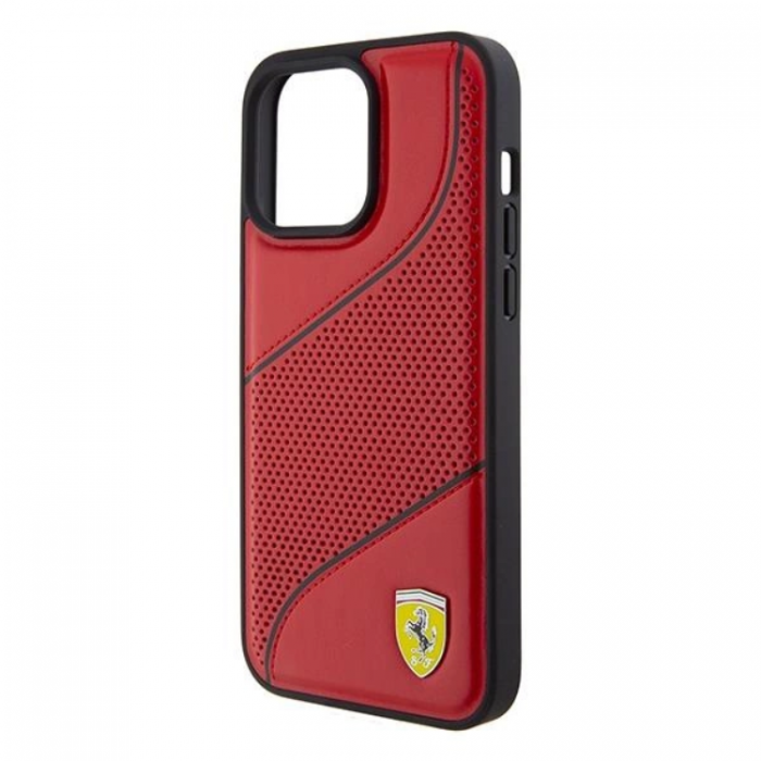 Ferrari - Ferrari iPhone 15 Pro Max Mobilskal Perforated Waves Metal Logo - Rd