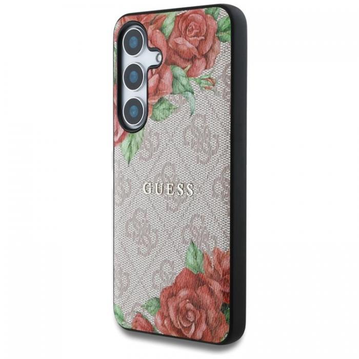 Guess - Guess Galaxy S25 Mobilskal MagSafe Flowers Print Metal Logo - Rosa